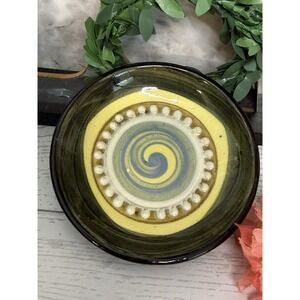 Vintage Wales Studio Pottery Handmade Small Brown Green Dish Trinket‎ 3 1/4" EUC